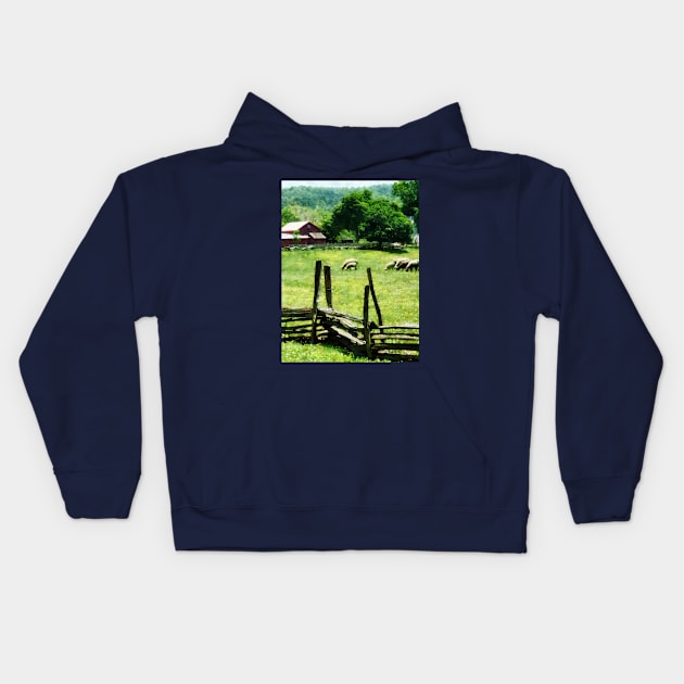 Farms - Sheep Grazing in Pasture Kids Hoodie by SusanSavad